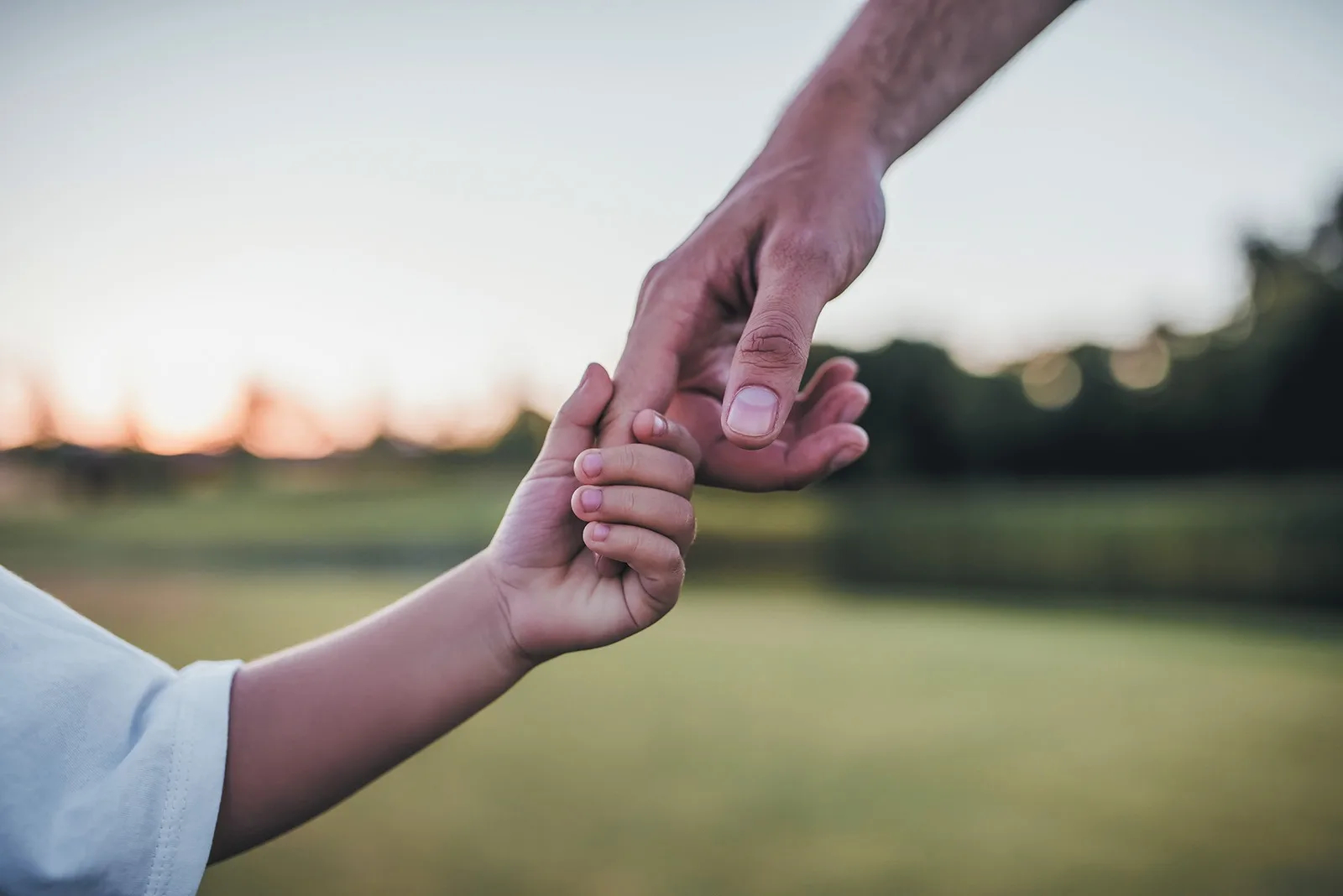 Une main d'enfant tient la main d'un adulte