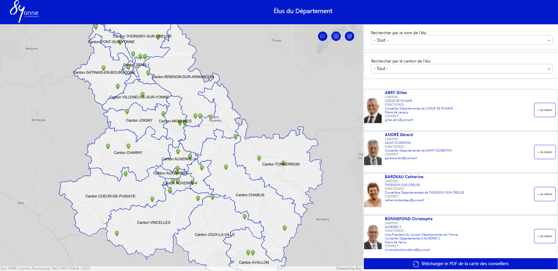 carte des élus de l'Yonne