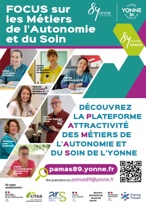 Affiche Les métiers de l'Autonomie et du Soin dans l'Yonne - PAMAS 89