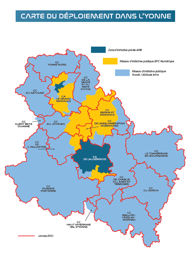 Yconik carte du déploiement de la Fibre dans l'Yonne