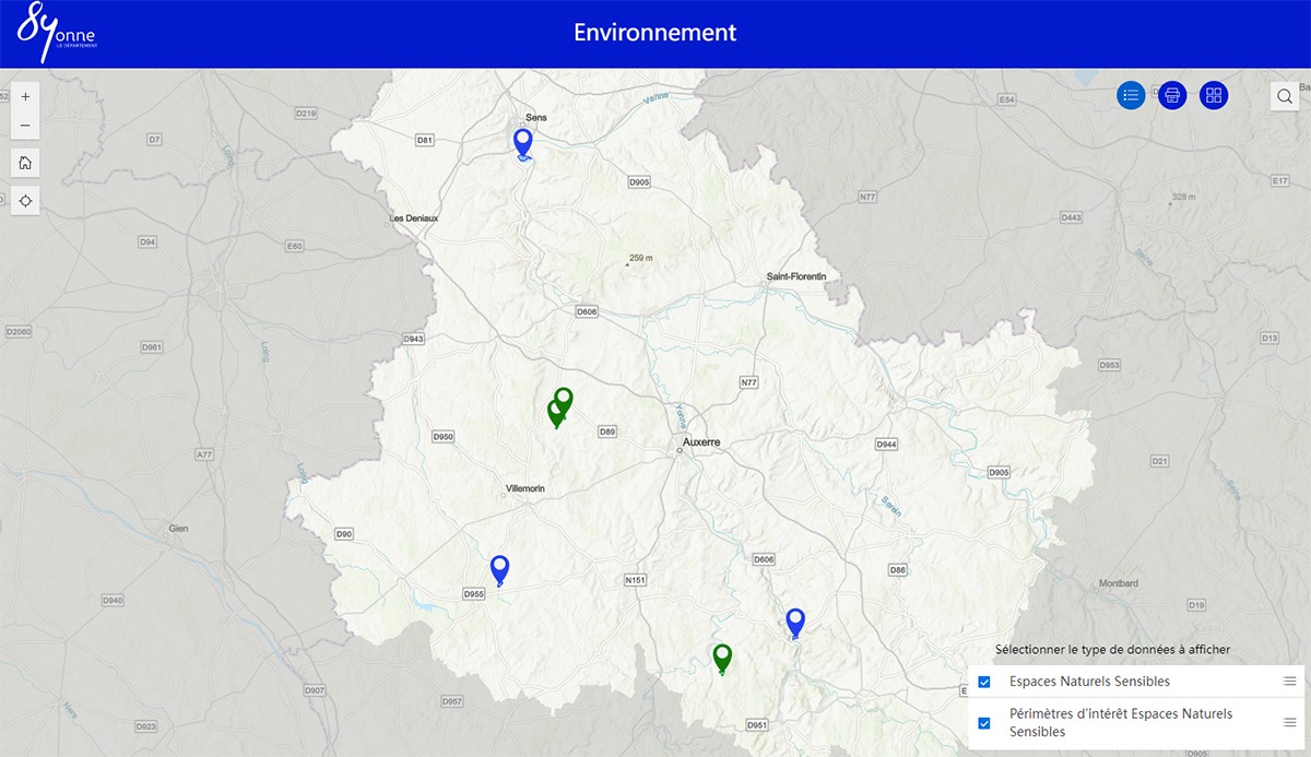 Carte interactive des Espaces Naturels Sensibles de l'Yonne