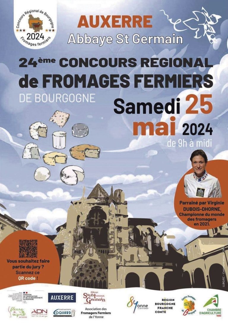 Affiche représentation l'abbaye St Germain lieu où se déroulera la 24ème édition du concours régional de fromage fermier le 25 mai prochain.