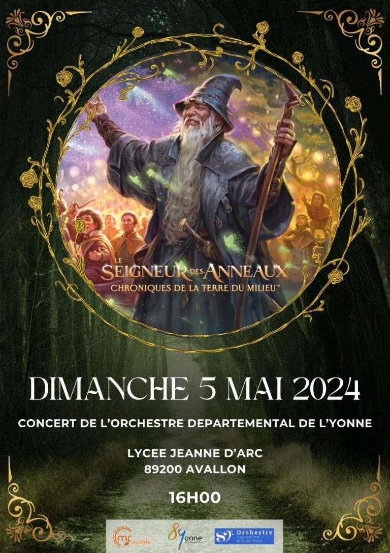 Affiche représentant l'orchestre départemental sur le thème du seigneur des anneaux